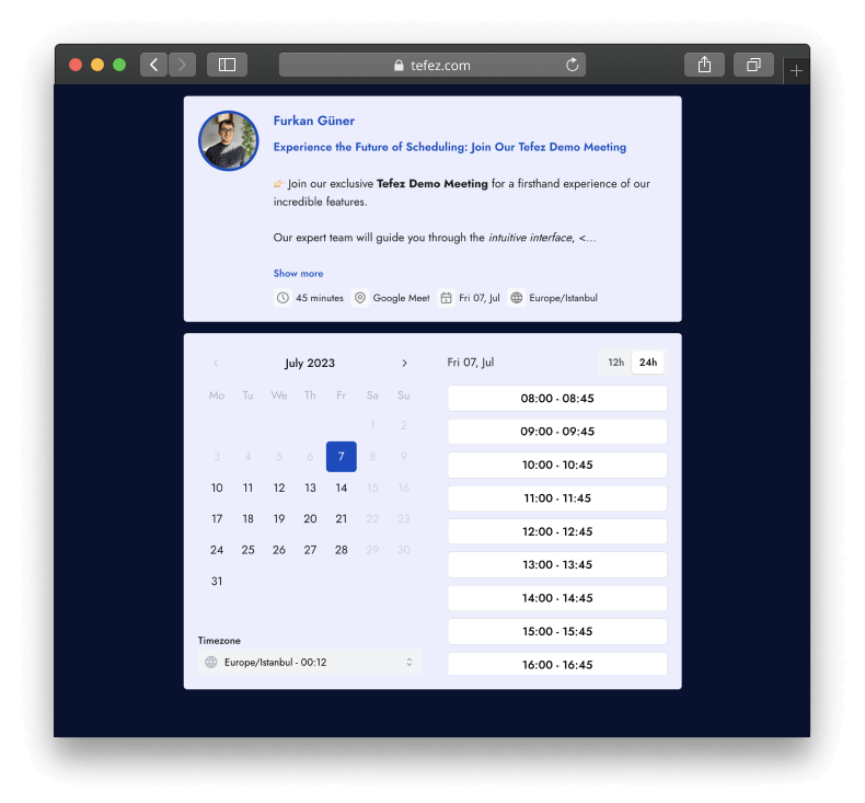 Mentoring Tefez booking page theme